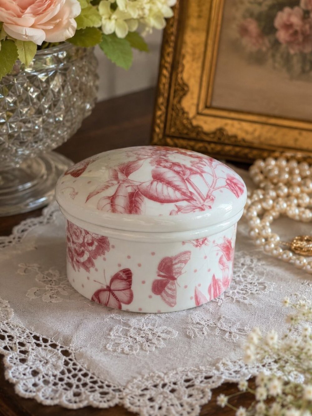 Vintage Portmeirion Botanic Pink Lidded Trinket Dish | Made in England 2005